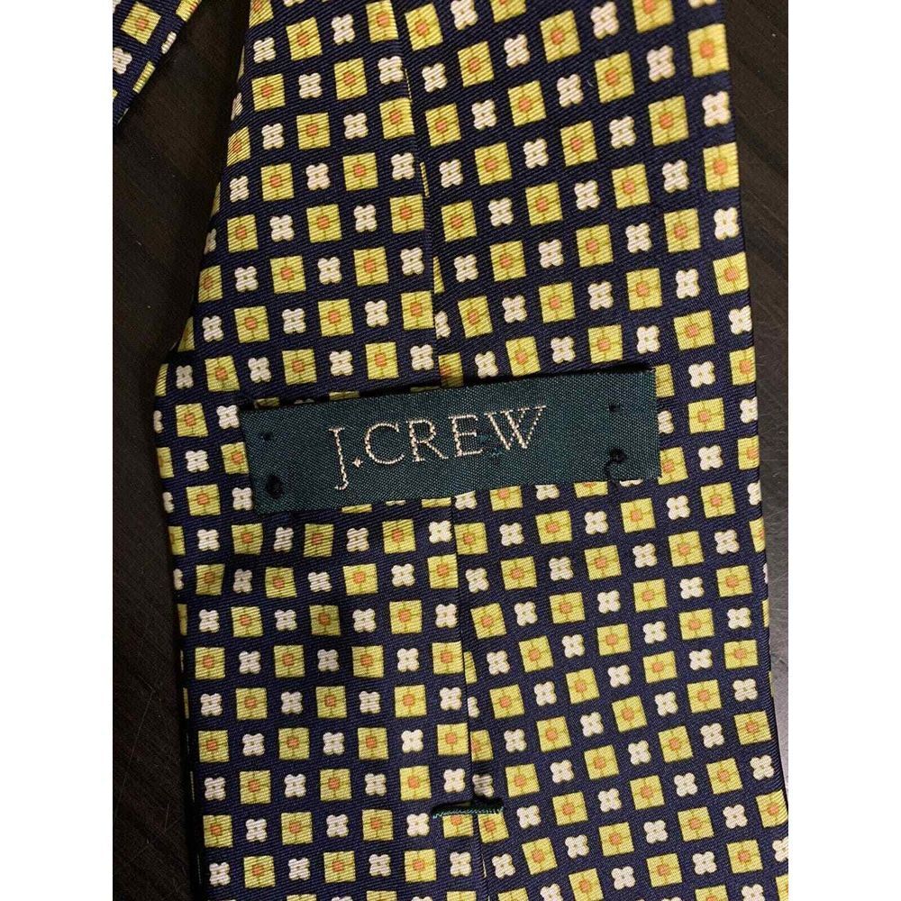J Crew Silk Tie Yellow Blue Coastal Prepcore Business Traditional Made In USA